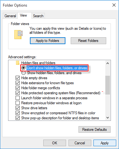 jangan tunjukkan fail tersembunyi dalam windows 10