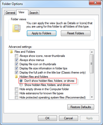 do not show hidden files folders and drivers