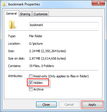 hide files and folders in windows 7