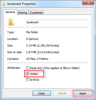 sembunyikan fail dan folder dalam windows 7