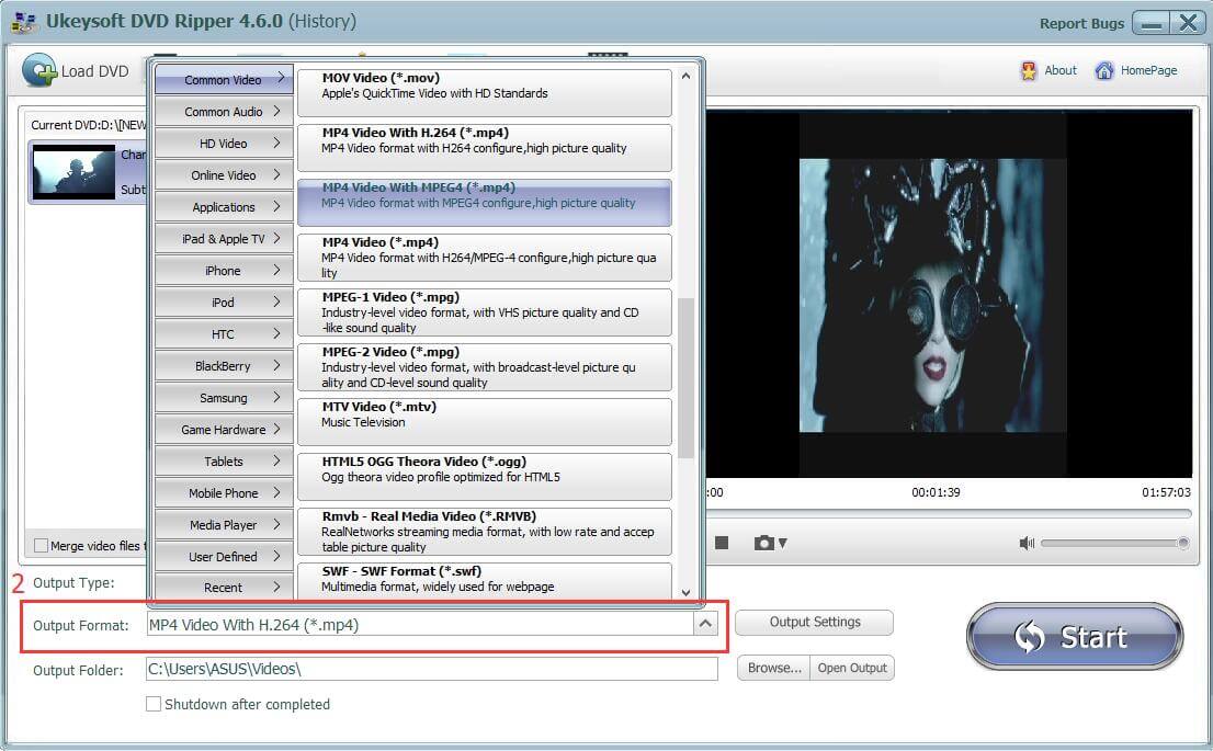 pilih mp4 sebagai format output