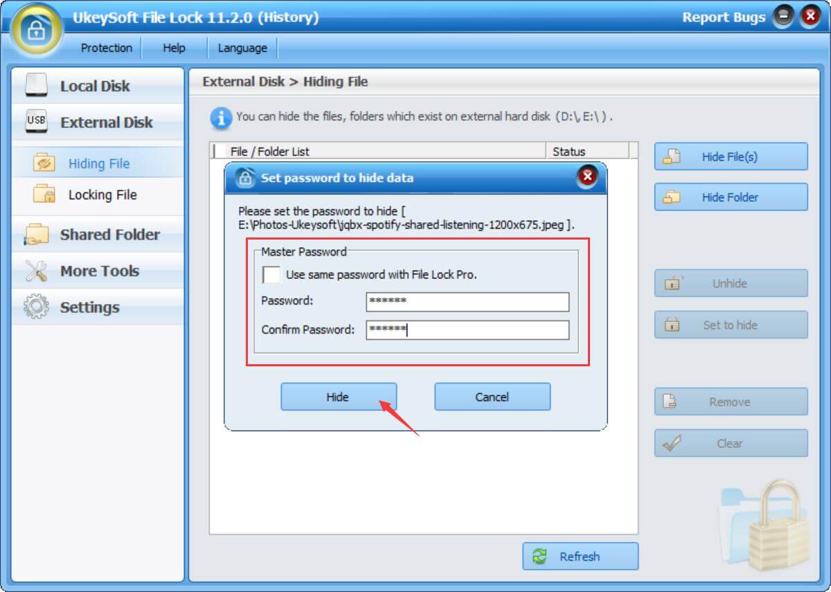 file sembunyikan kata sandi