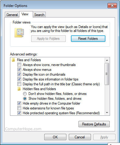 View hidden files in Windows 8 and 10