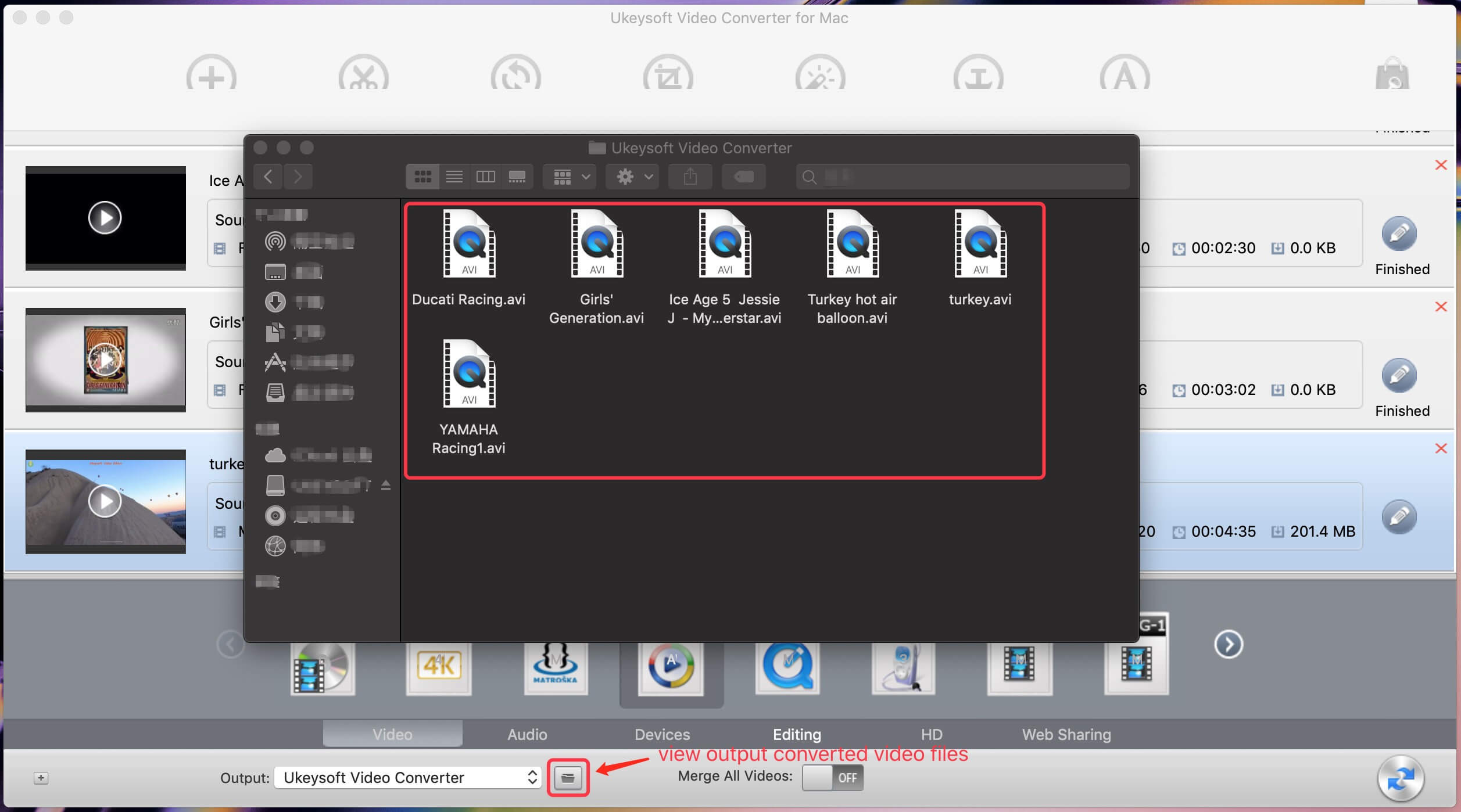 view converted AVI files