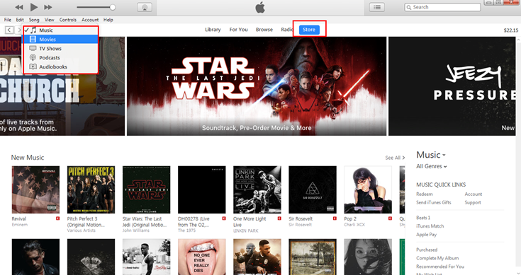 buka iTunes store acara TV atau musik