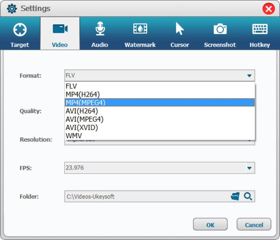 set output video format