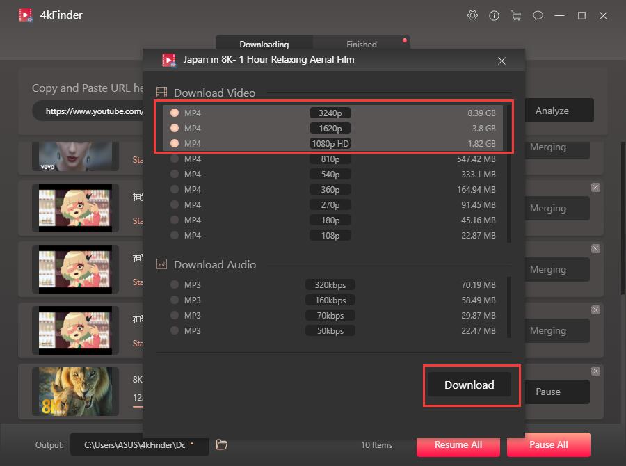 select mp4 as ouput format