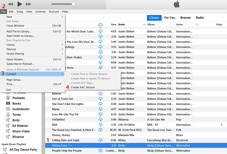 convert songs to aac format