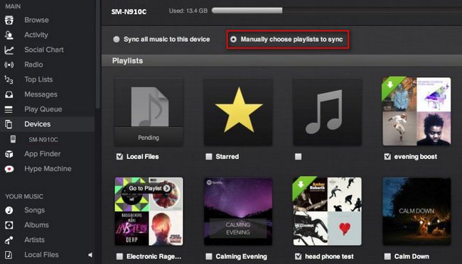 manually choose playlist to sync