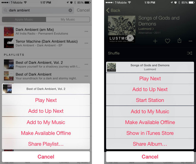 الموسيقى متاحة في وضع عدم الاتصال مع تطبيق Apple Music
