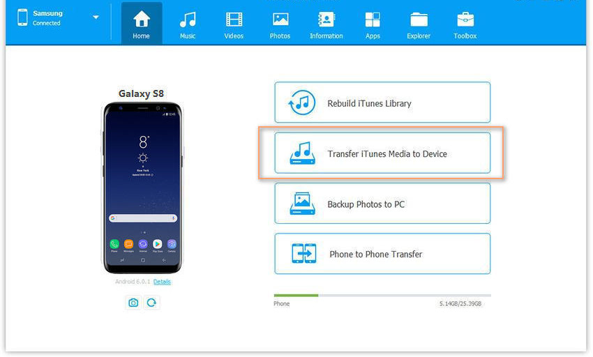 Transfiere música de iTunes a Samsung Galaxy S10