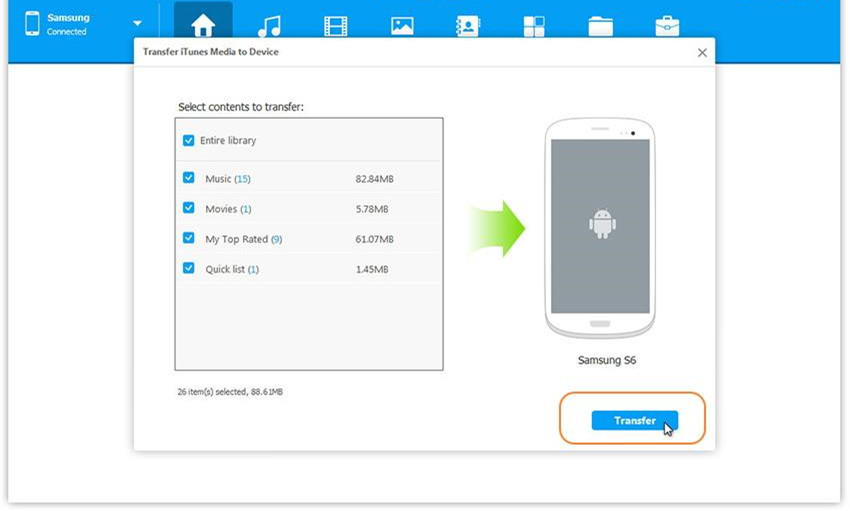 Transfiere iTunes Music a Samsung Galaxy S10