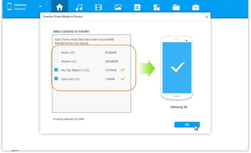 iTunes에서 Samsung Galaxy S10으로 음악 동기화