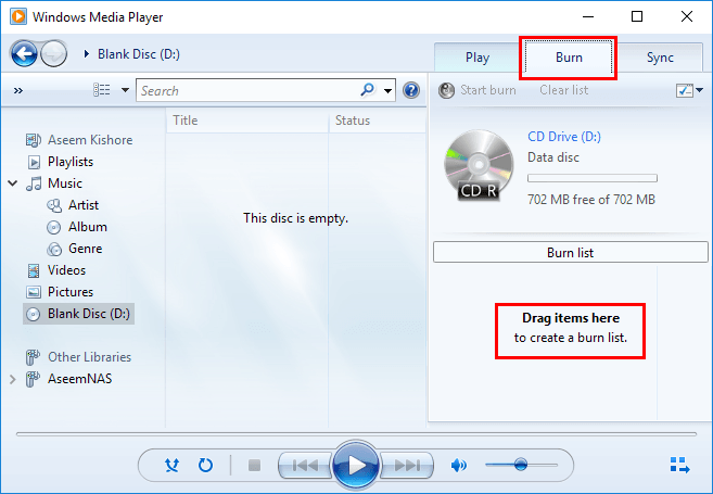Windows Media Player burn Apple Music to CD