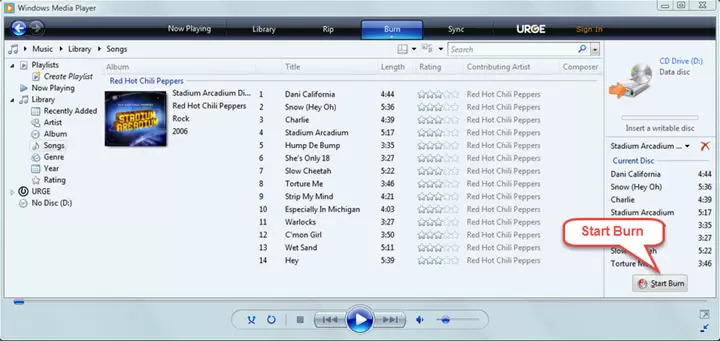 Brun Apple Music a CD con Windows Media Player