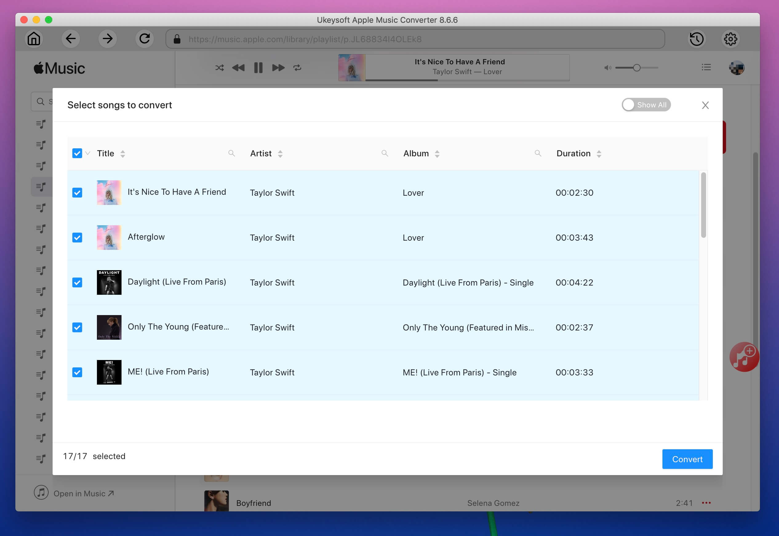 select apple music tracks