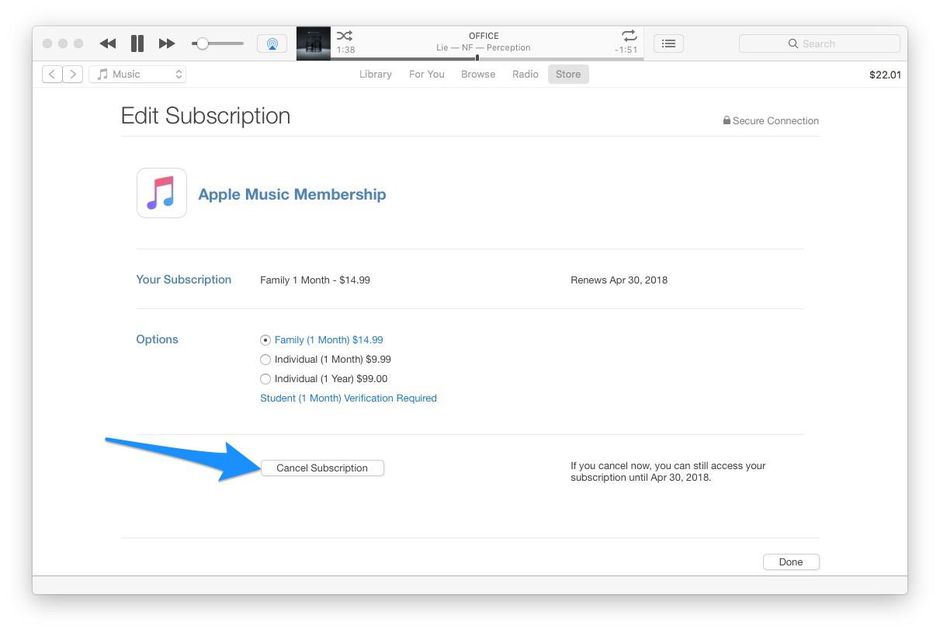cancel apple music in itunes