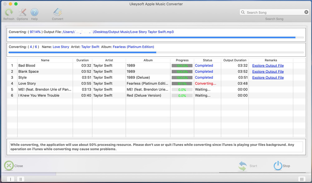 start to rip itunes music to mp3