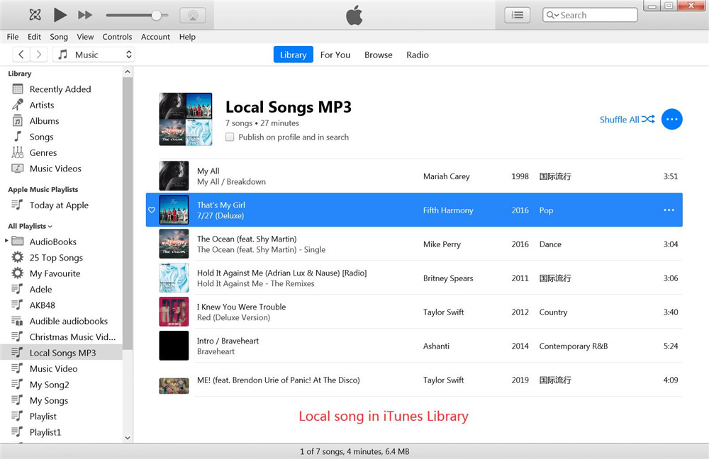 local mp3 songs in itunes