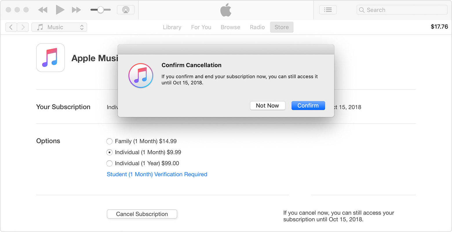 itunes annulla l'abbonamento a Apple Music su macos mojave macbookpro