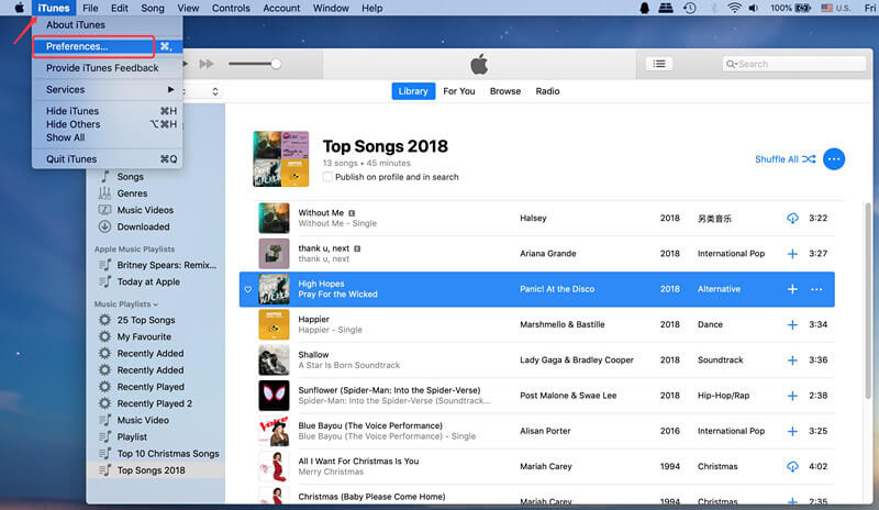 kør iTunes og klik på præferencer