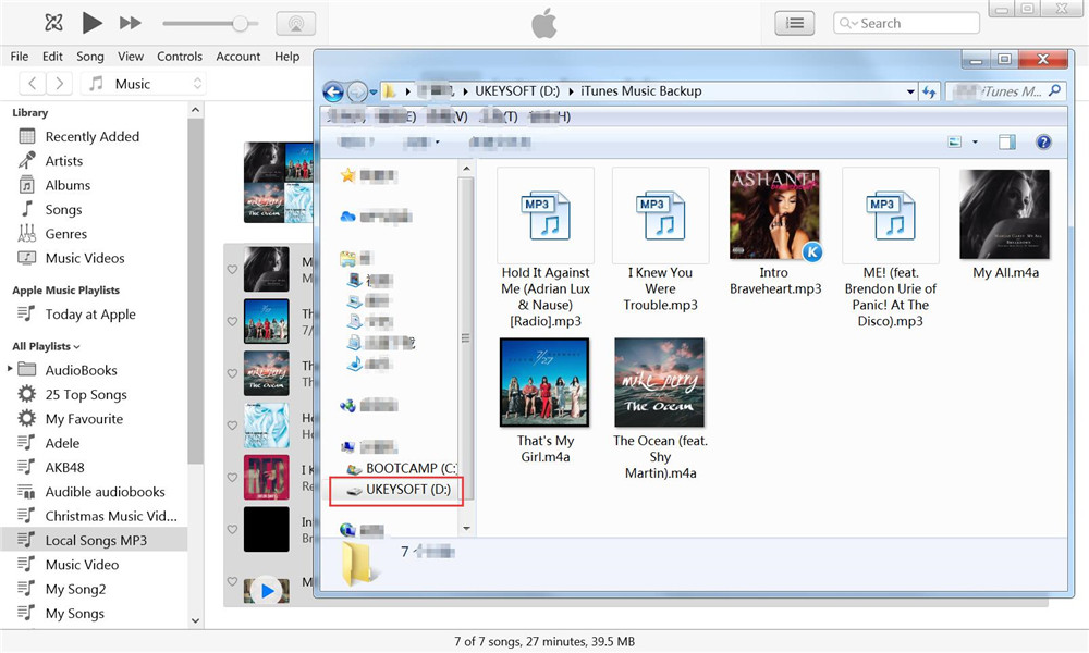 itunes music in USB drive