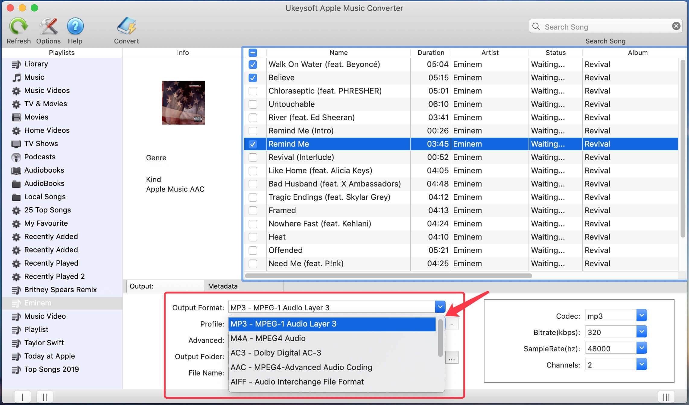 seleziona mp3 come formato di output