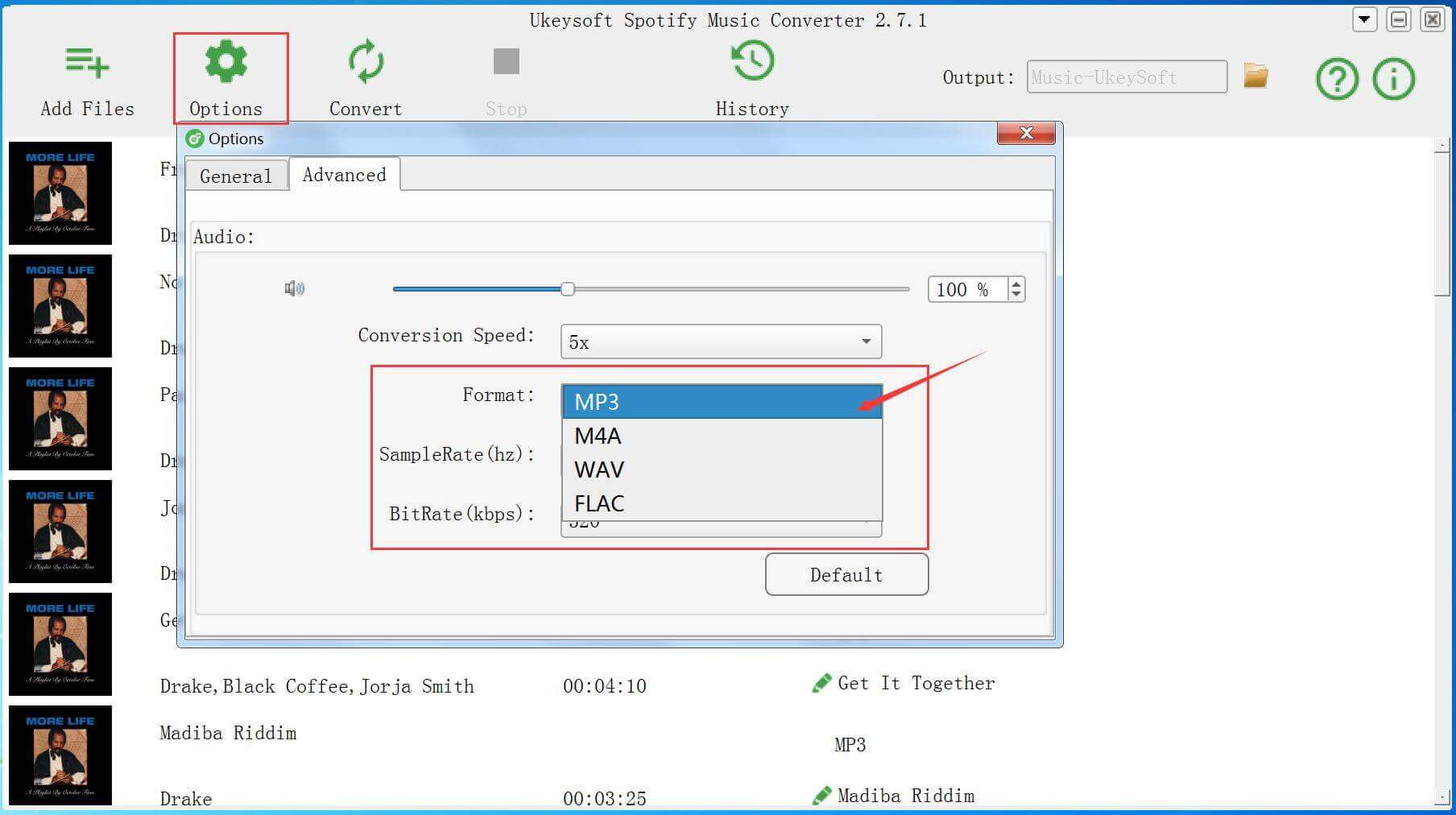 select MP3 as output format