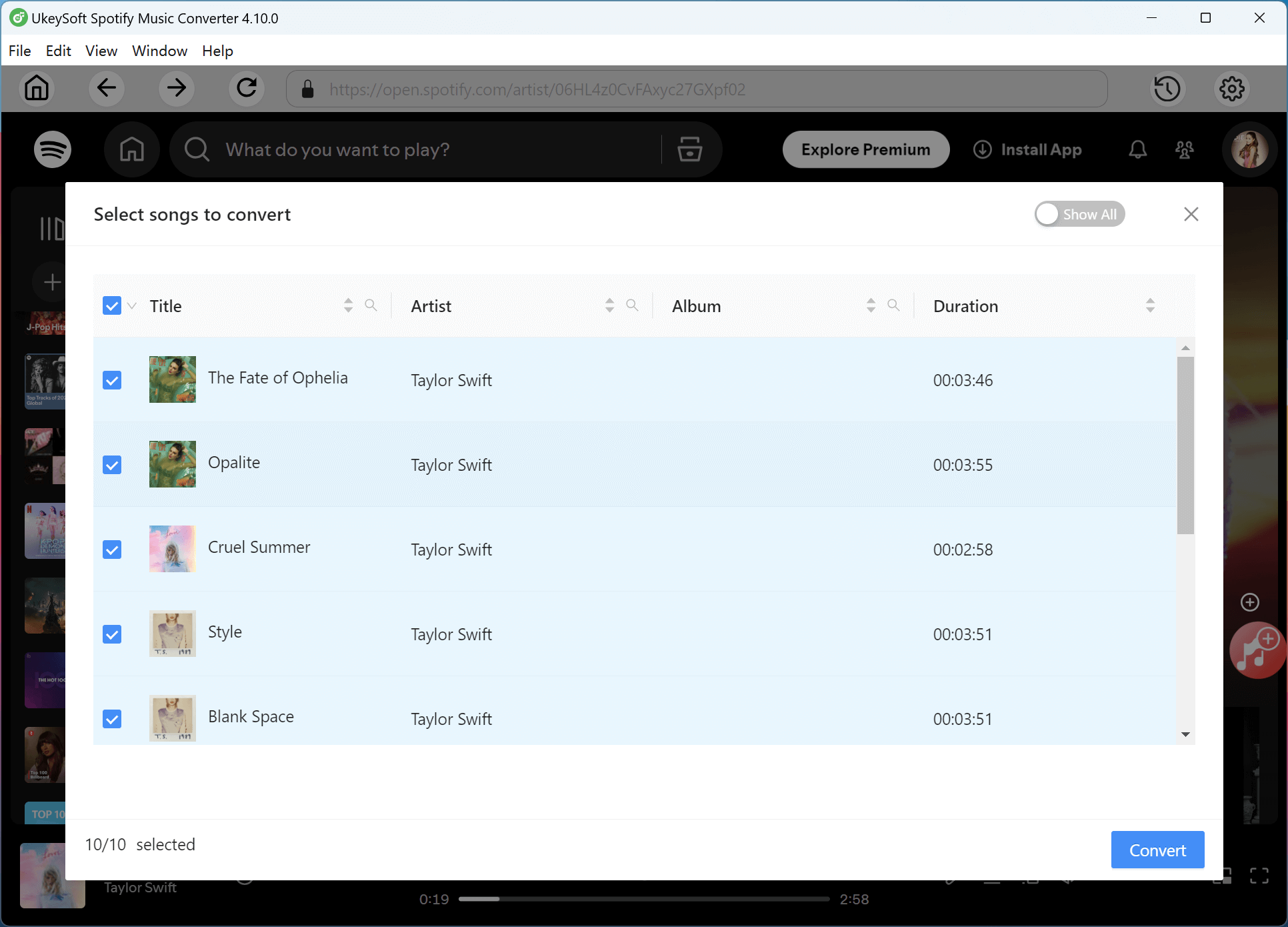 choose songs to download