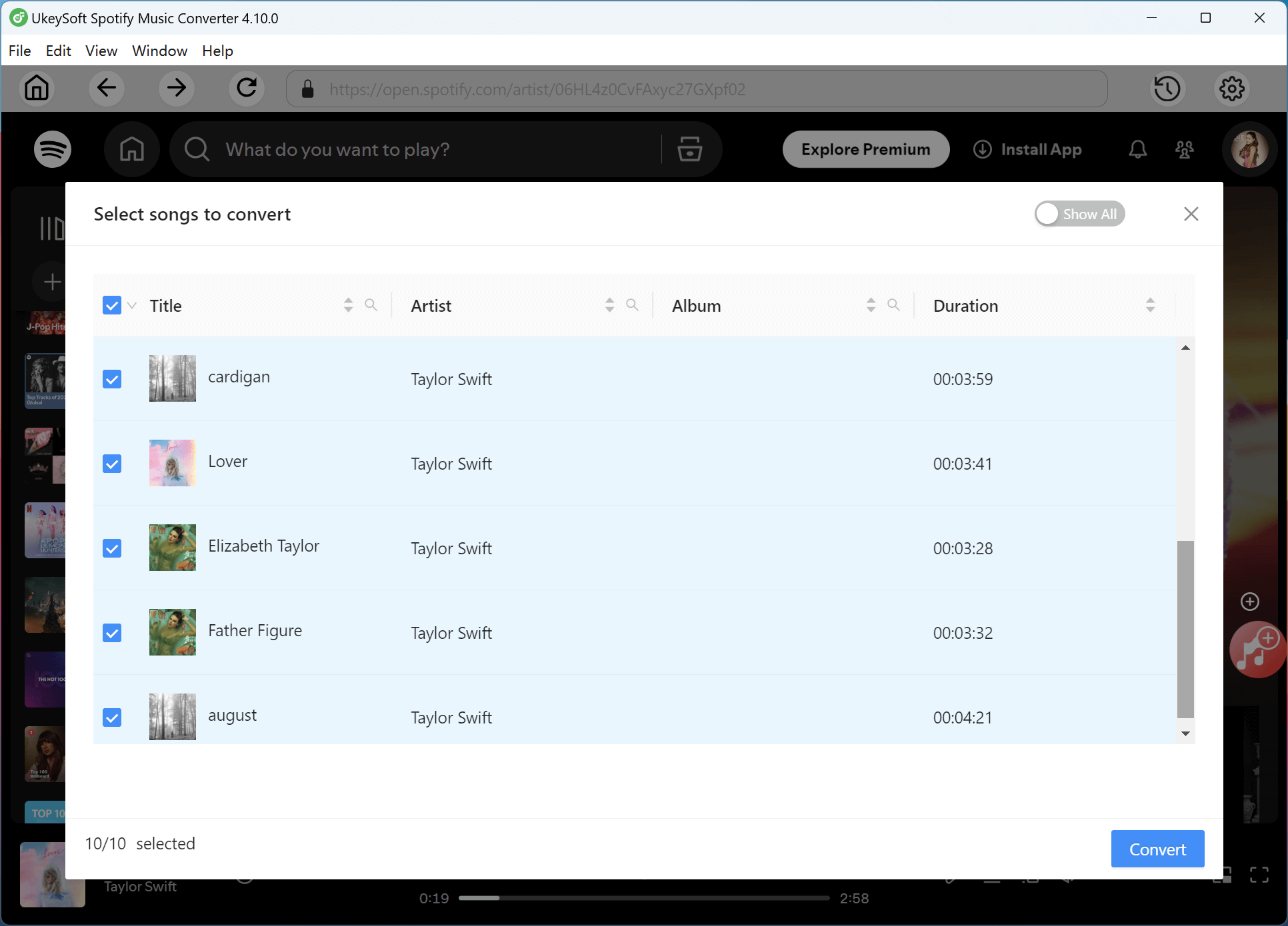 select Taylor Swift songs