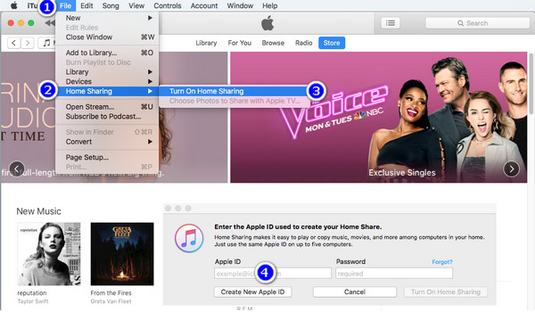 turn on home sharing in itunes