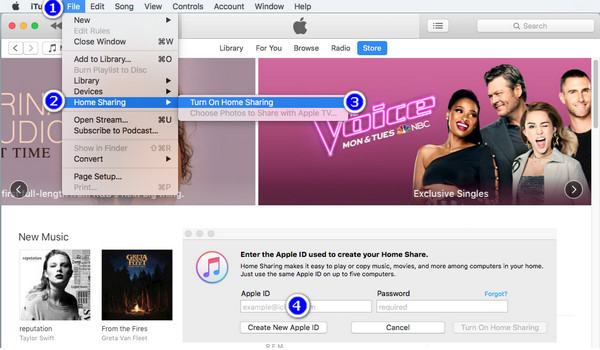 เปิดการแชร์ที่บ้านใน iTunes