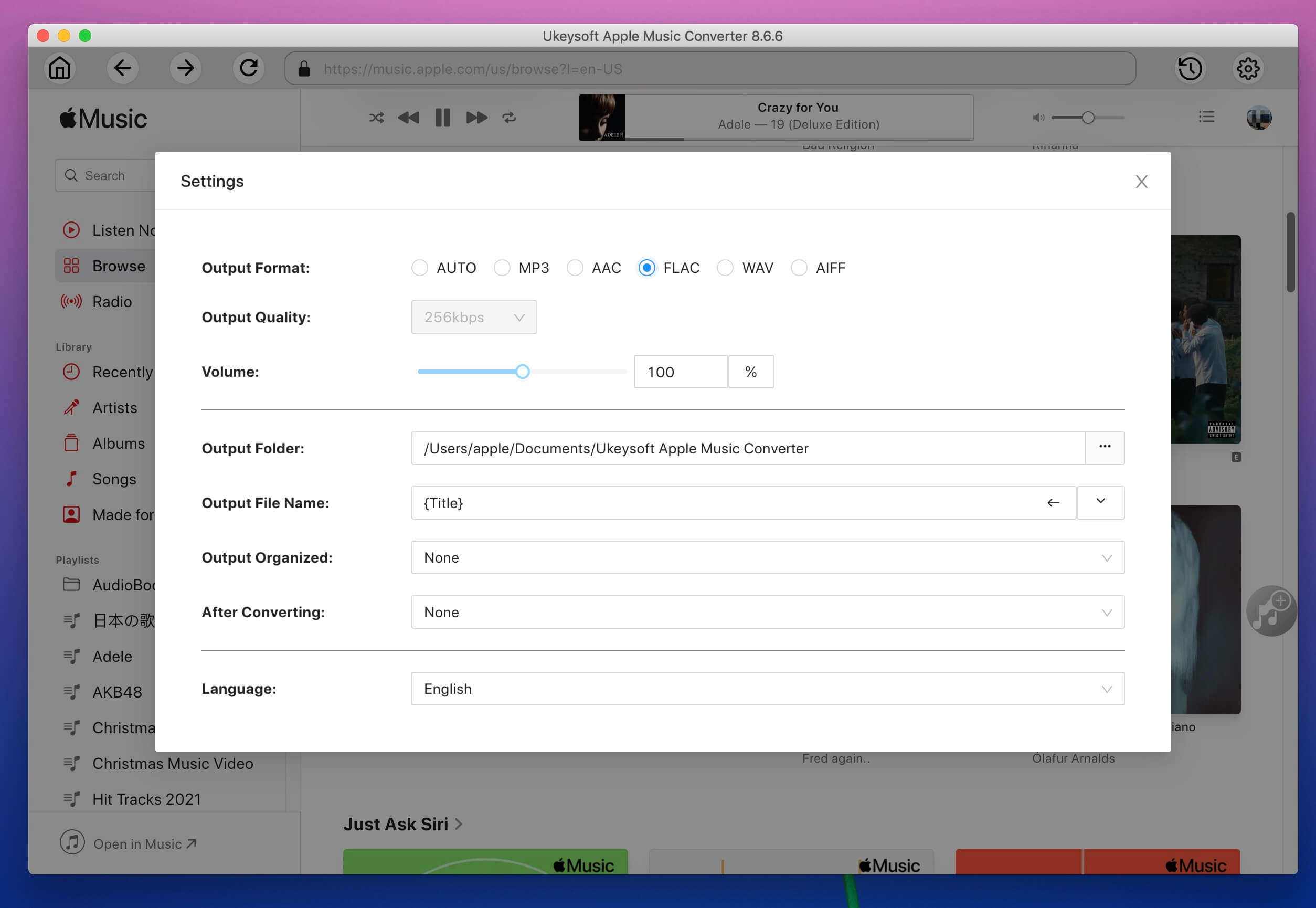 Pilih FLAC sebagai format output