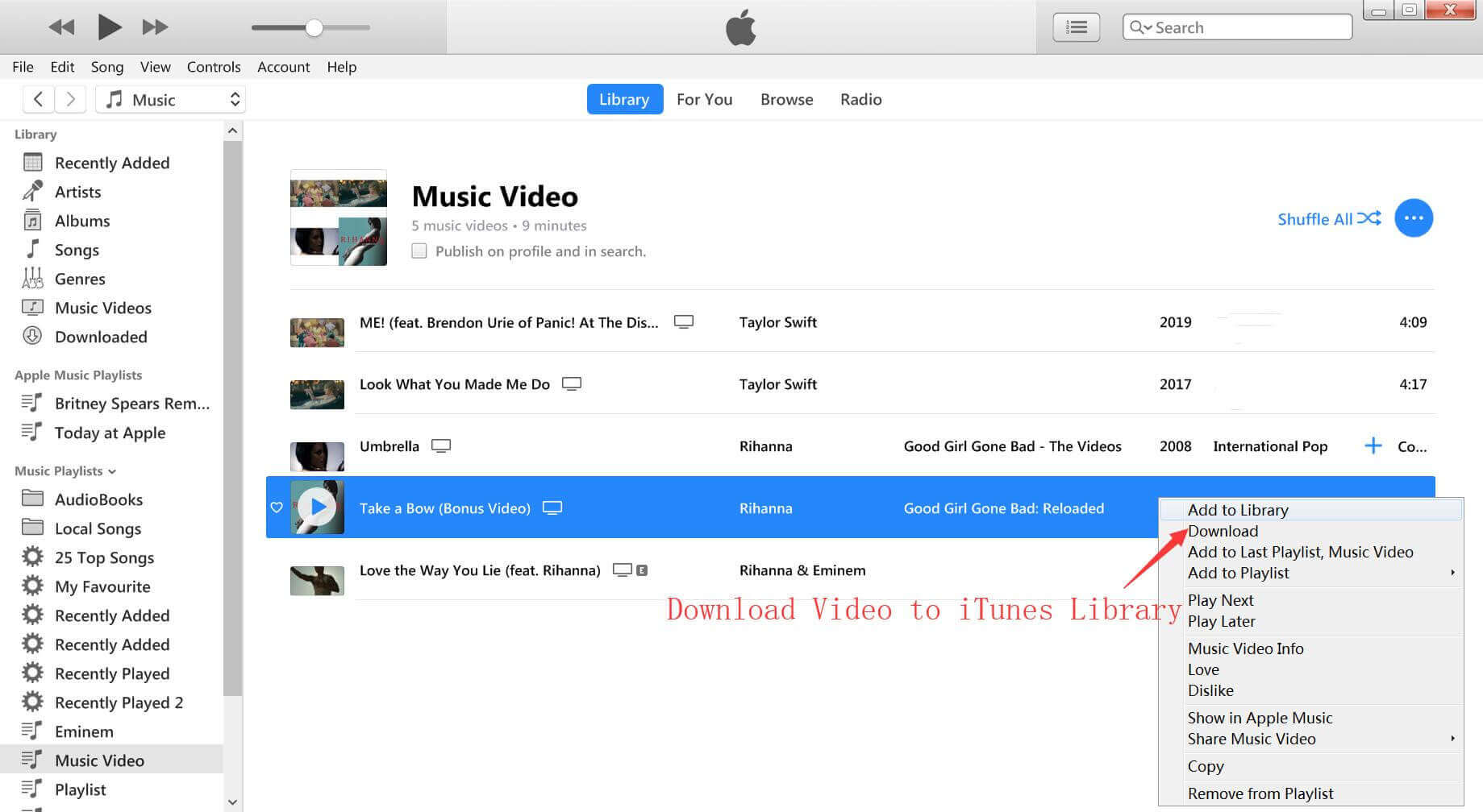 download itunes music video to library