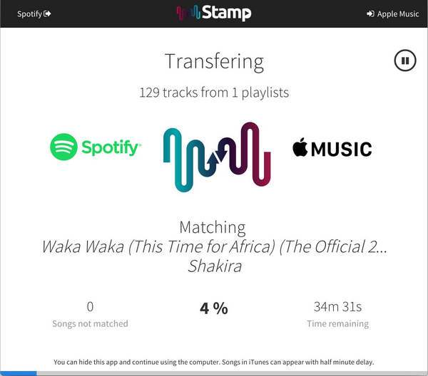 mova a playlist de spotify para apple music com Stamp