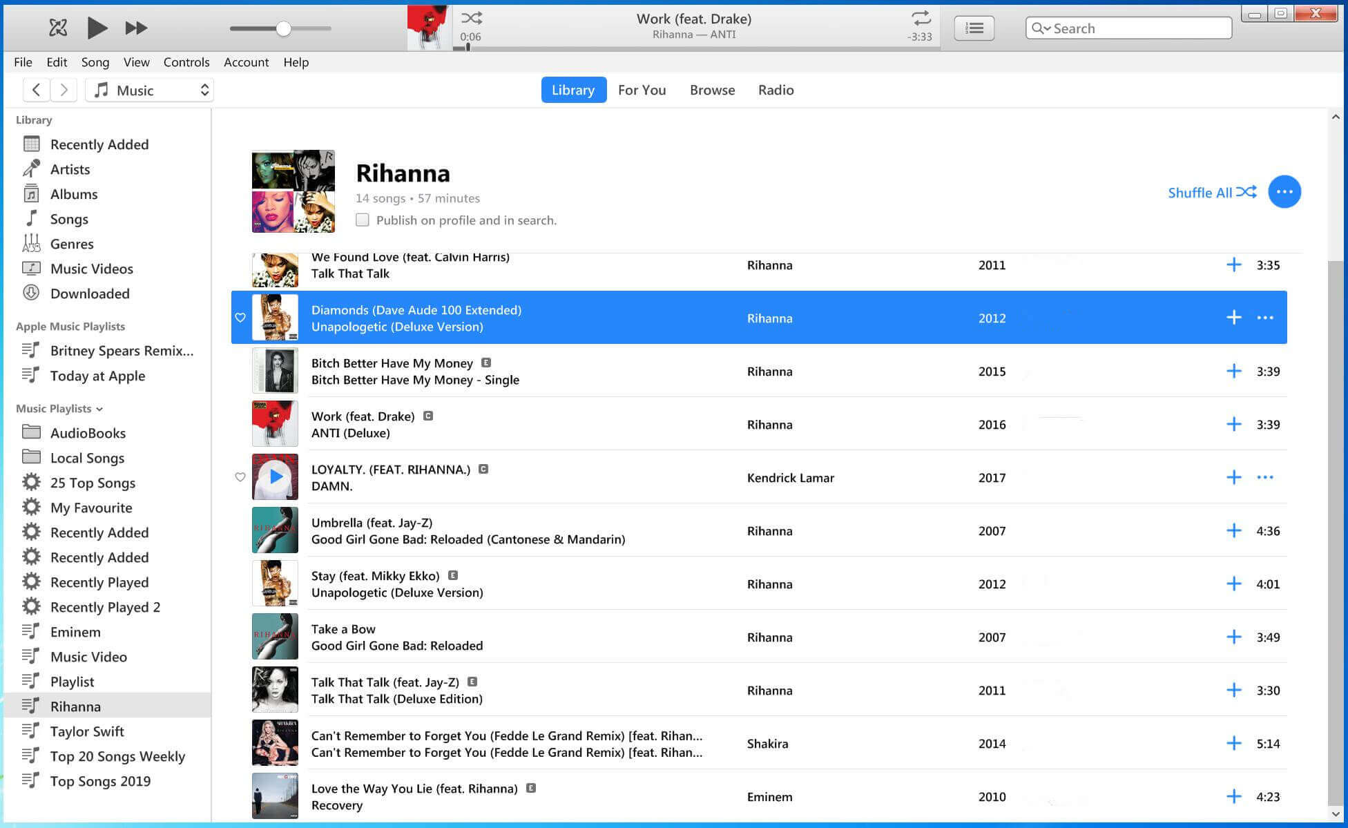 Perpustakaan iTunes yang ditambahkan oleh Rihanna