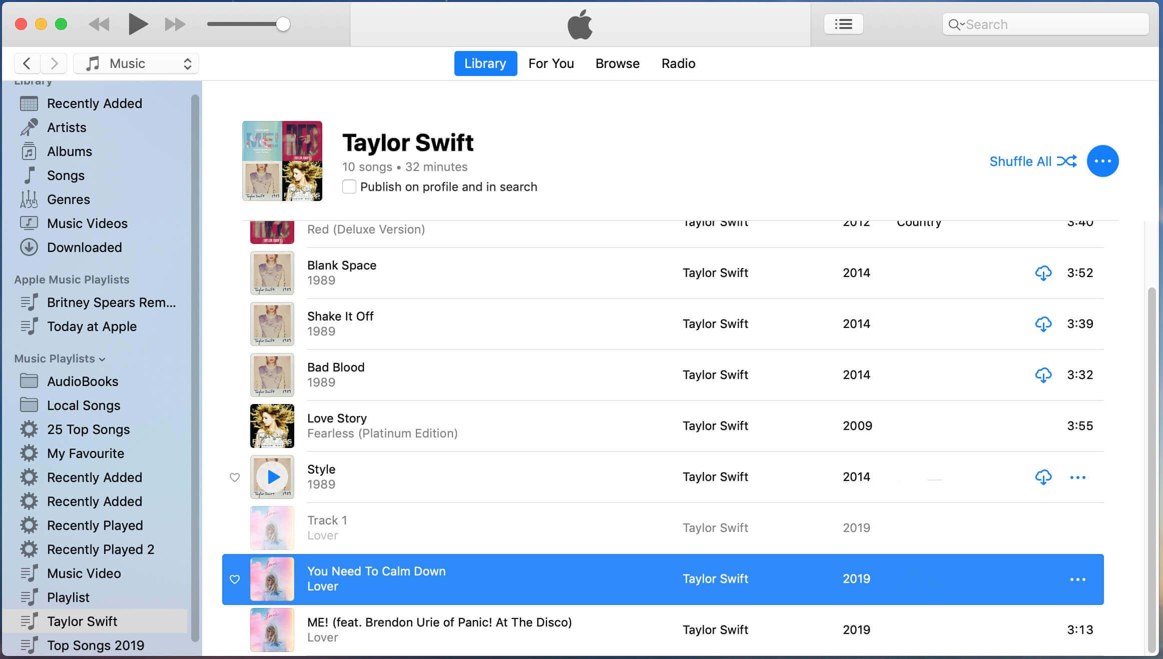 Faixas da Apple Music na biblioteca do iTunes
