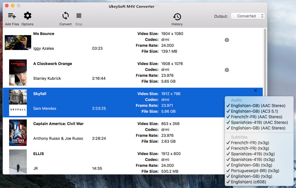 Seleccione M4V subtítulos y pistas de audio