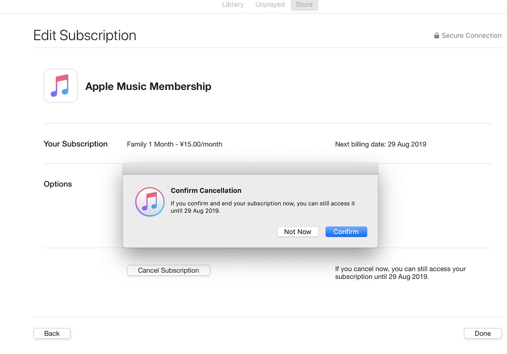 confirm apple music cancellation mac