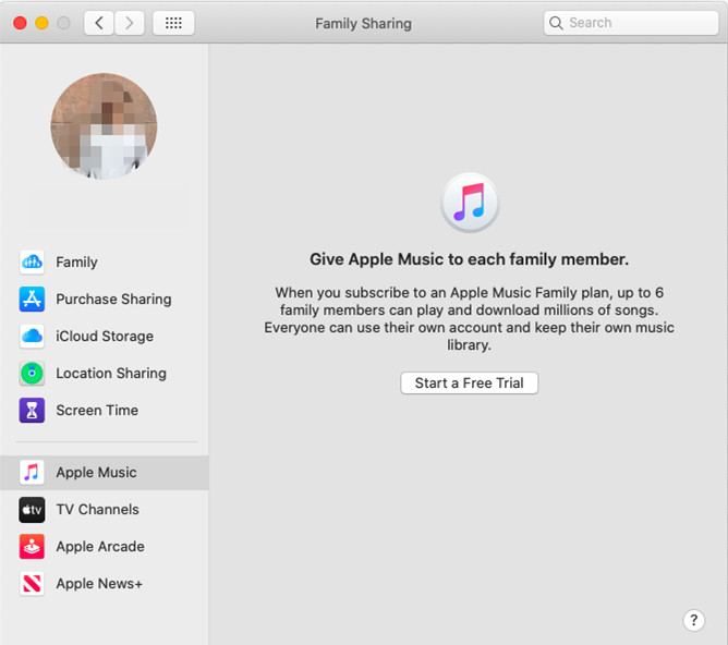 compartilhamento de família apple music no mac