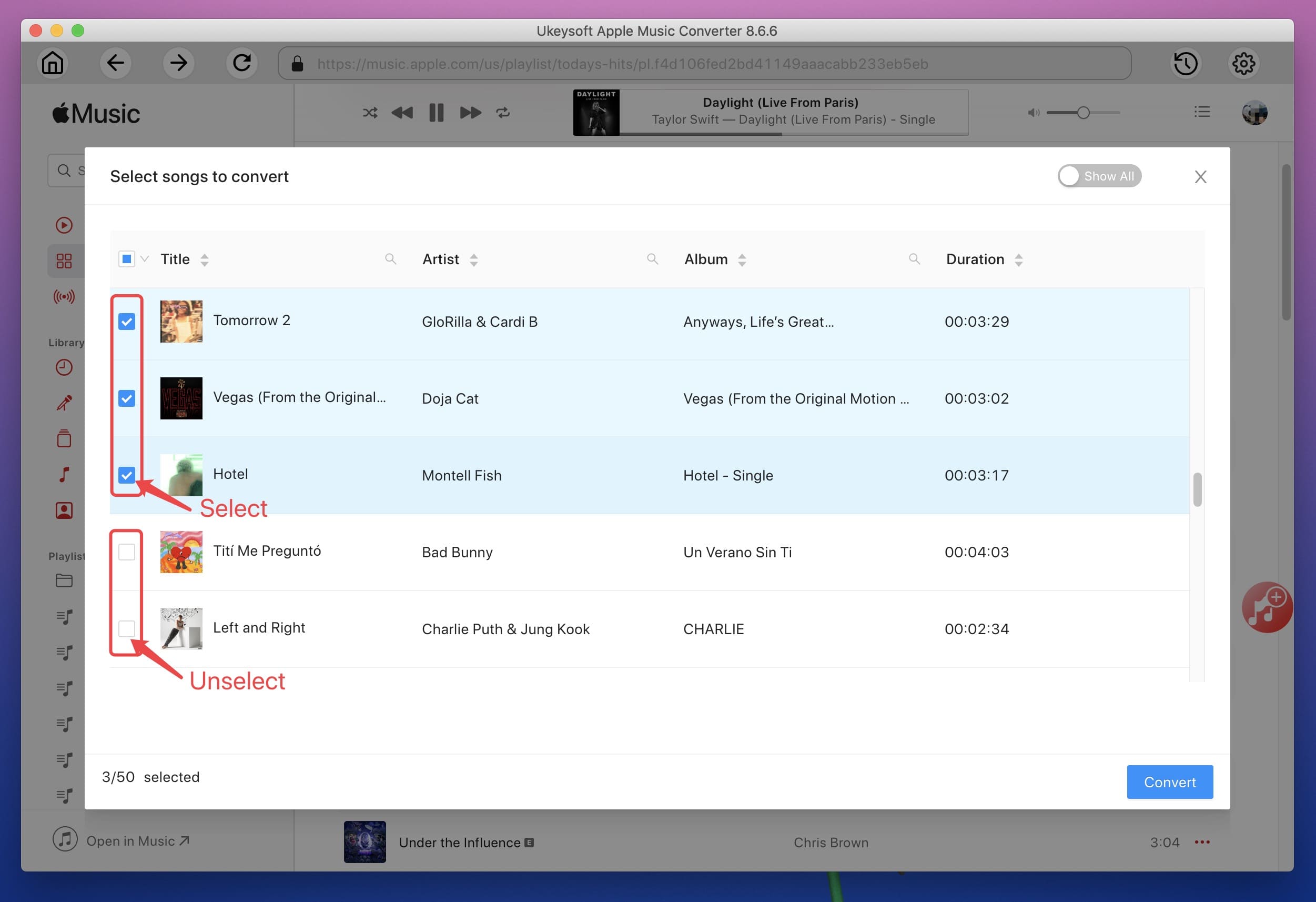 Select Apple Music songs