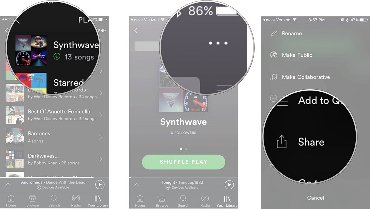 kongsi senarai main kolaboratif spotify pada iphone