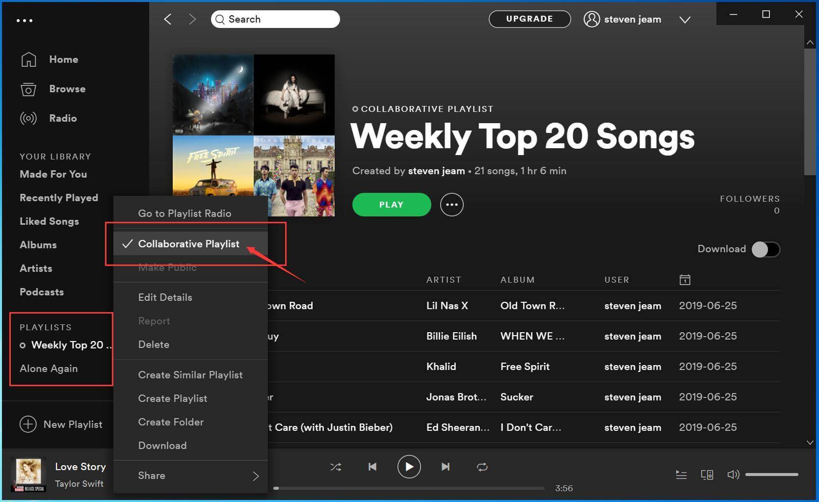 Make Spotify Collaborative Playlist