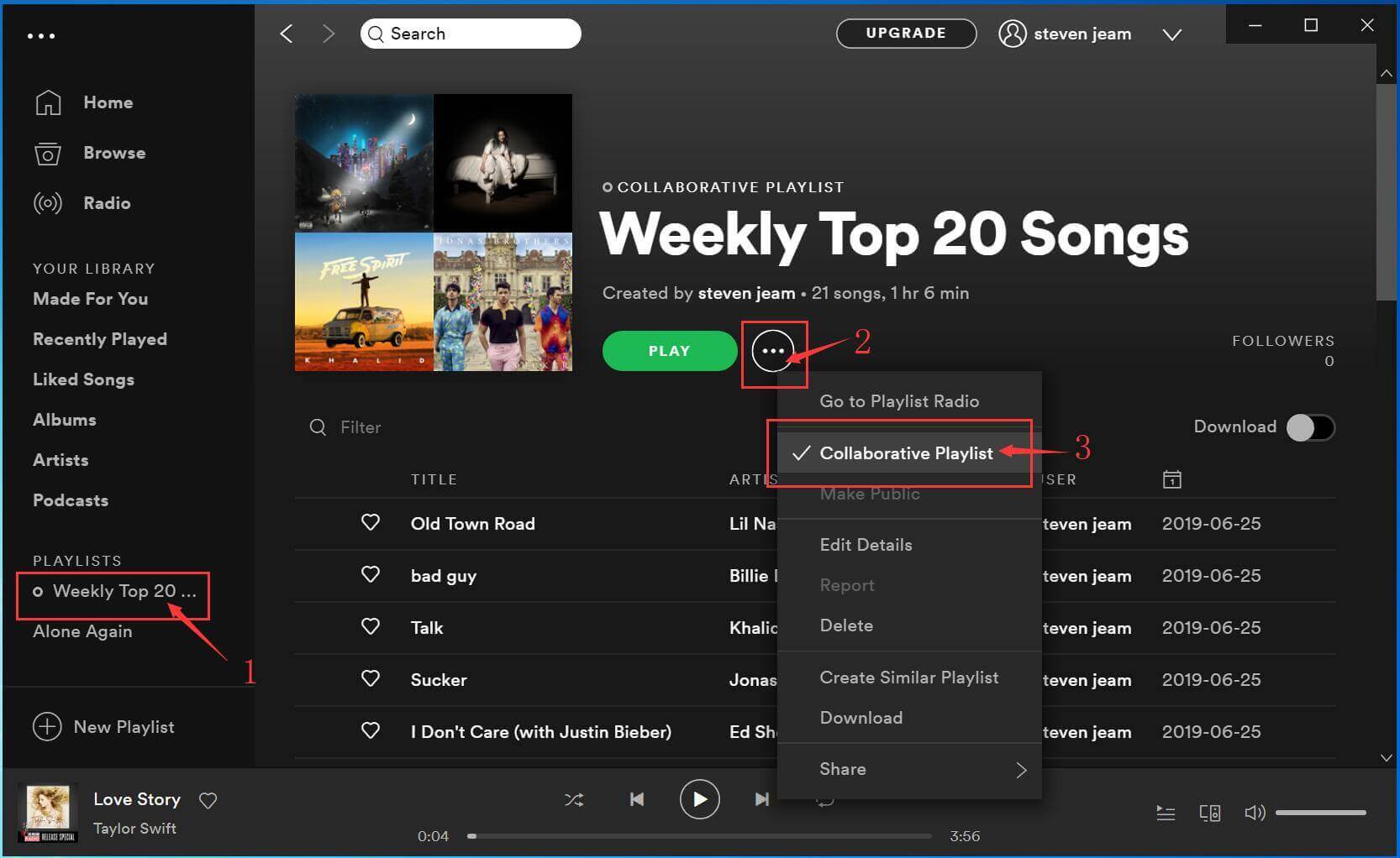 Tạo danh sách phát cộng tác trên Spotify trên PC