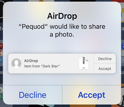 acceptere overførsel af musik til iPhone via AirDrop