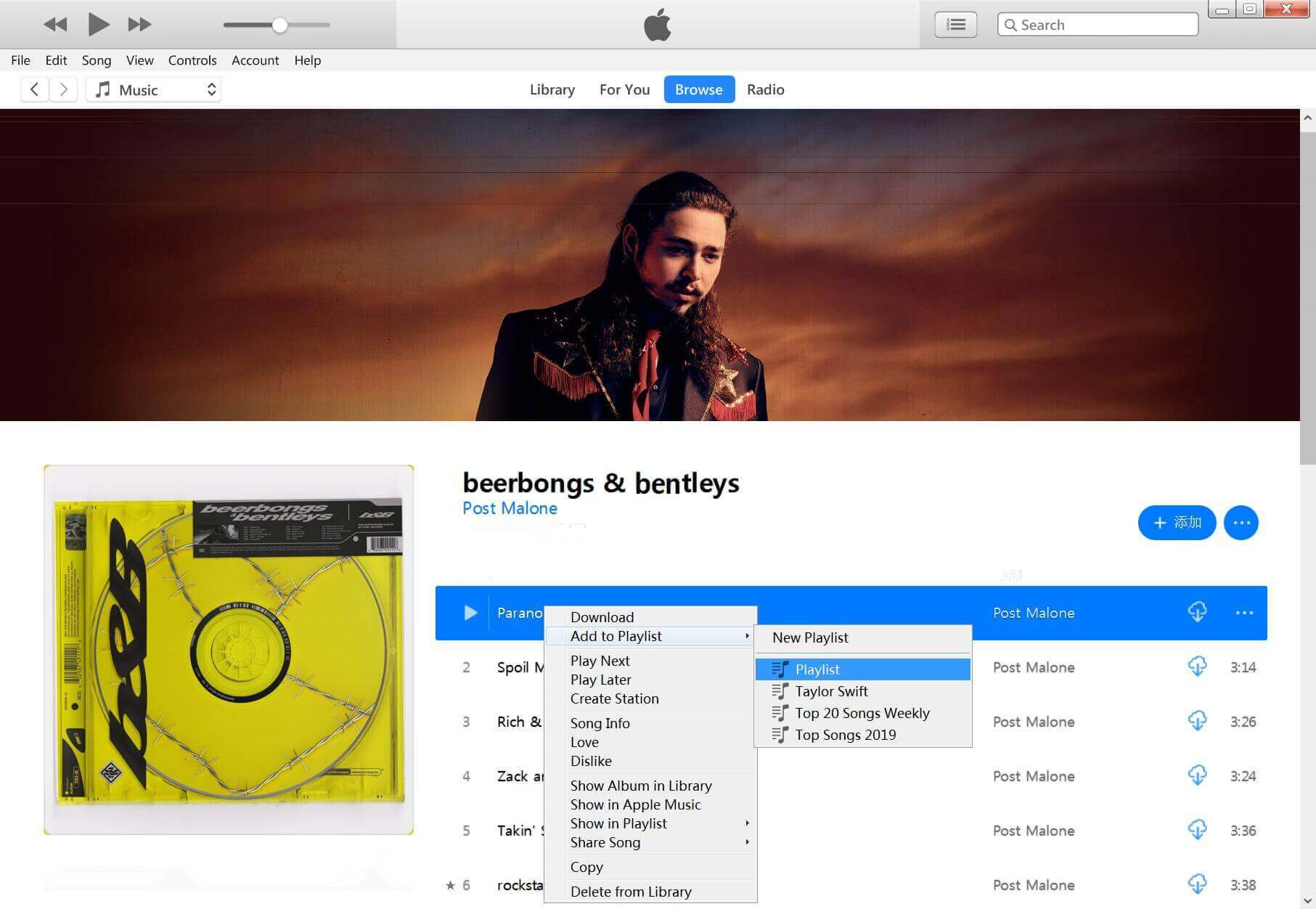 agregar el álbum Beerbongs & Bentleys a la biblioteca de itunes