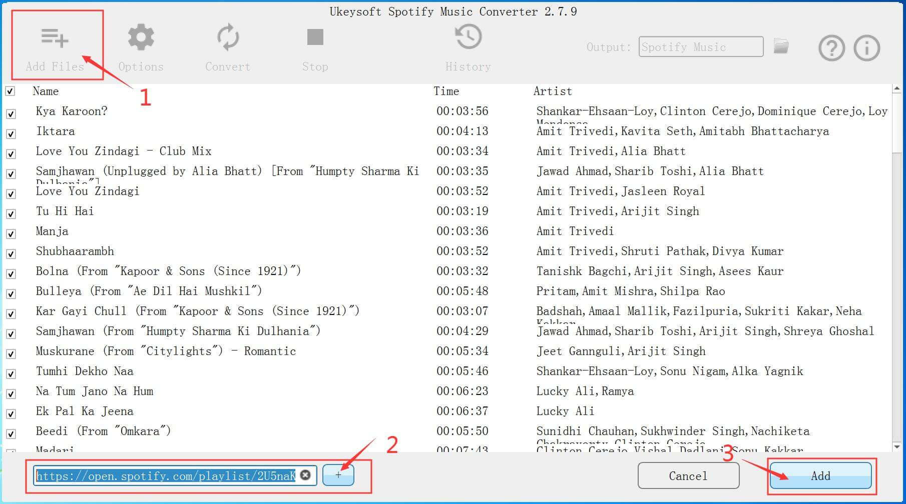 add hindi's songs and playlist to converter