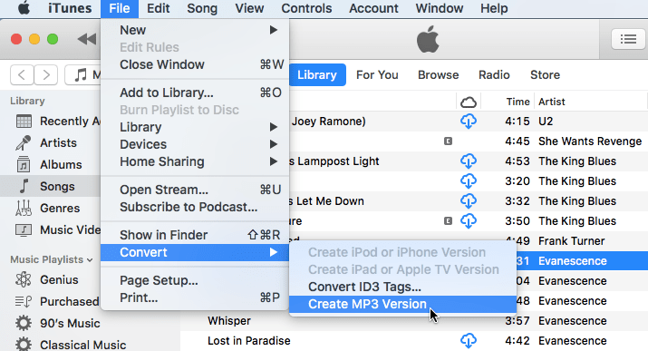 convertir des chansons en mp3 avec iTunes