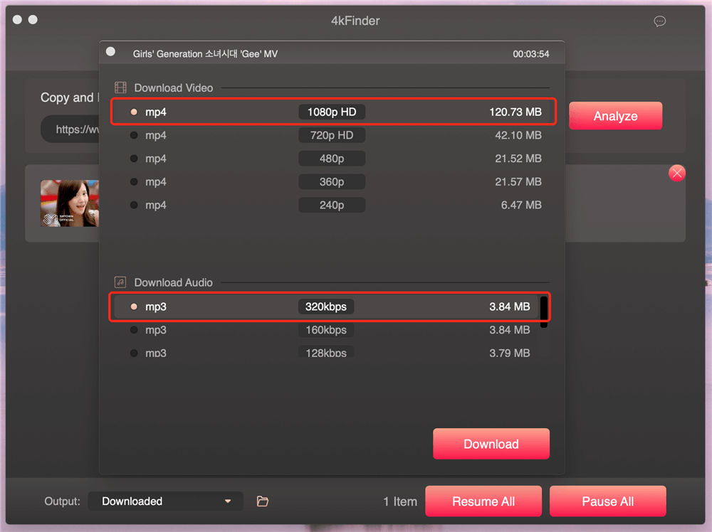 Select Output format and resolution