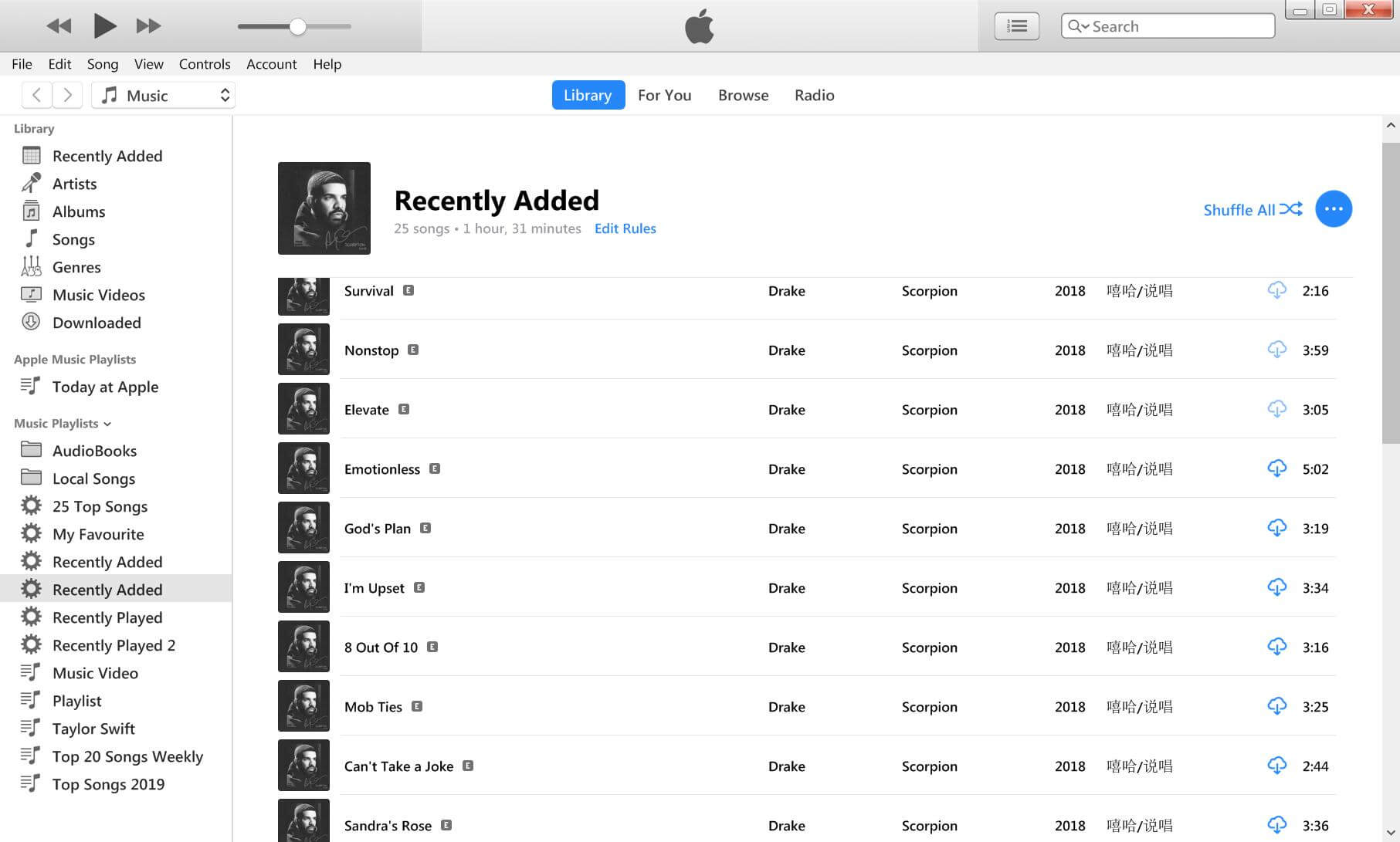 Drake's Scorpion songs added to iTunes library